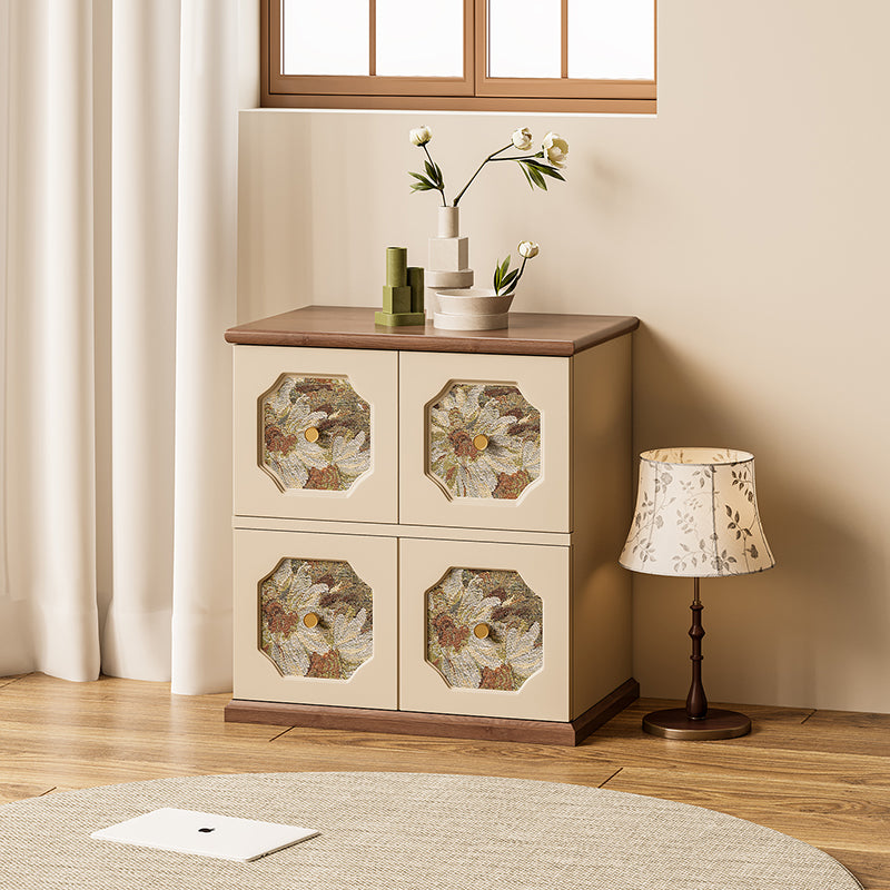 French Solid Wood Floral 2-Storage Rectangular Nightstand