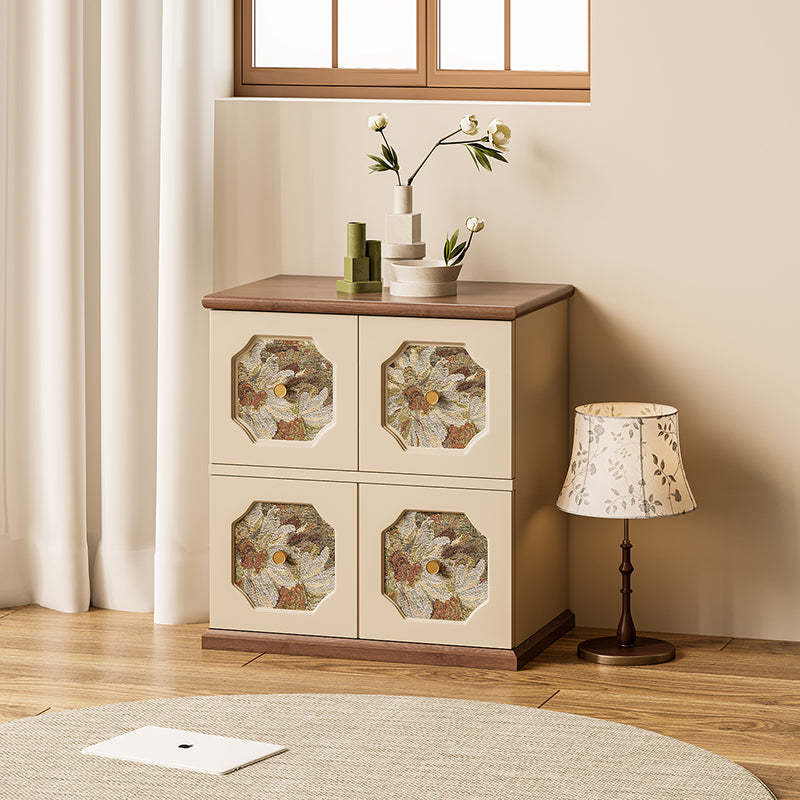 French Solid Wood Floral 2-Storage Rectangular Nightstand