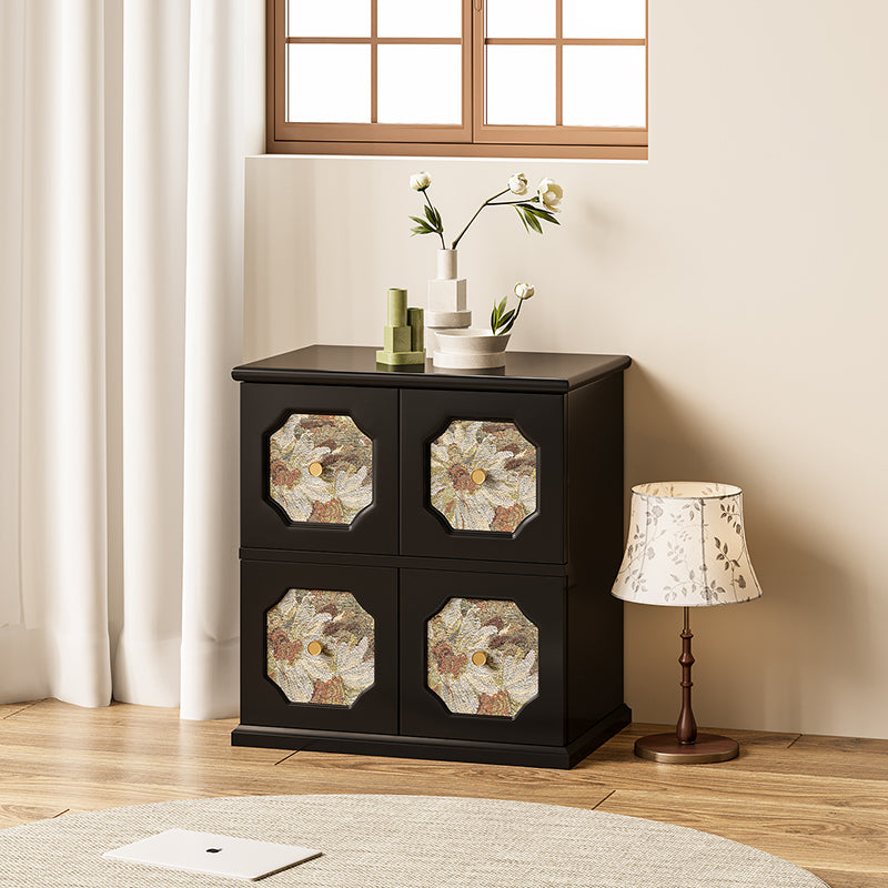 French Solid Wood Floral 2-Storage Rectangular Nightstand