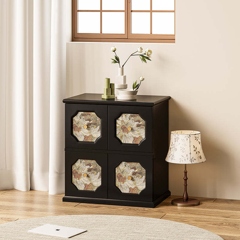 French Solid Wood Floral 2-Storage Rectangular Nightstand