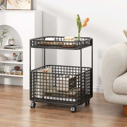Minimalist Iron Hollow End Table with Wheels — Gold