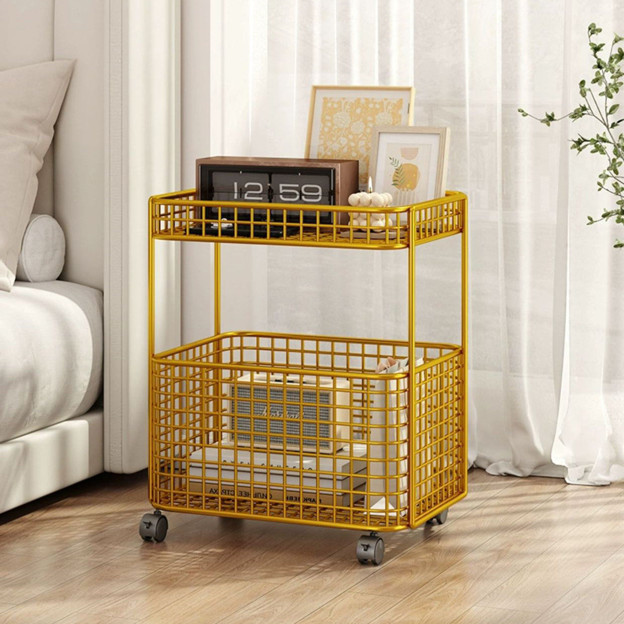 Minimalist Iron Hollow End Table with Wheels