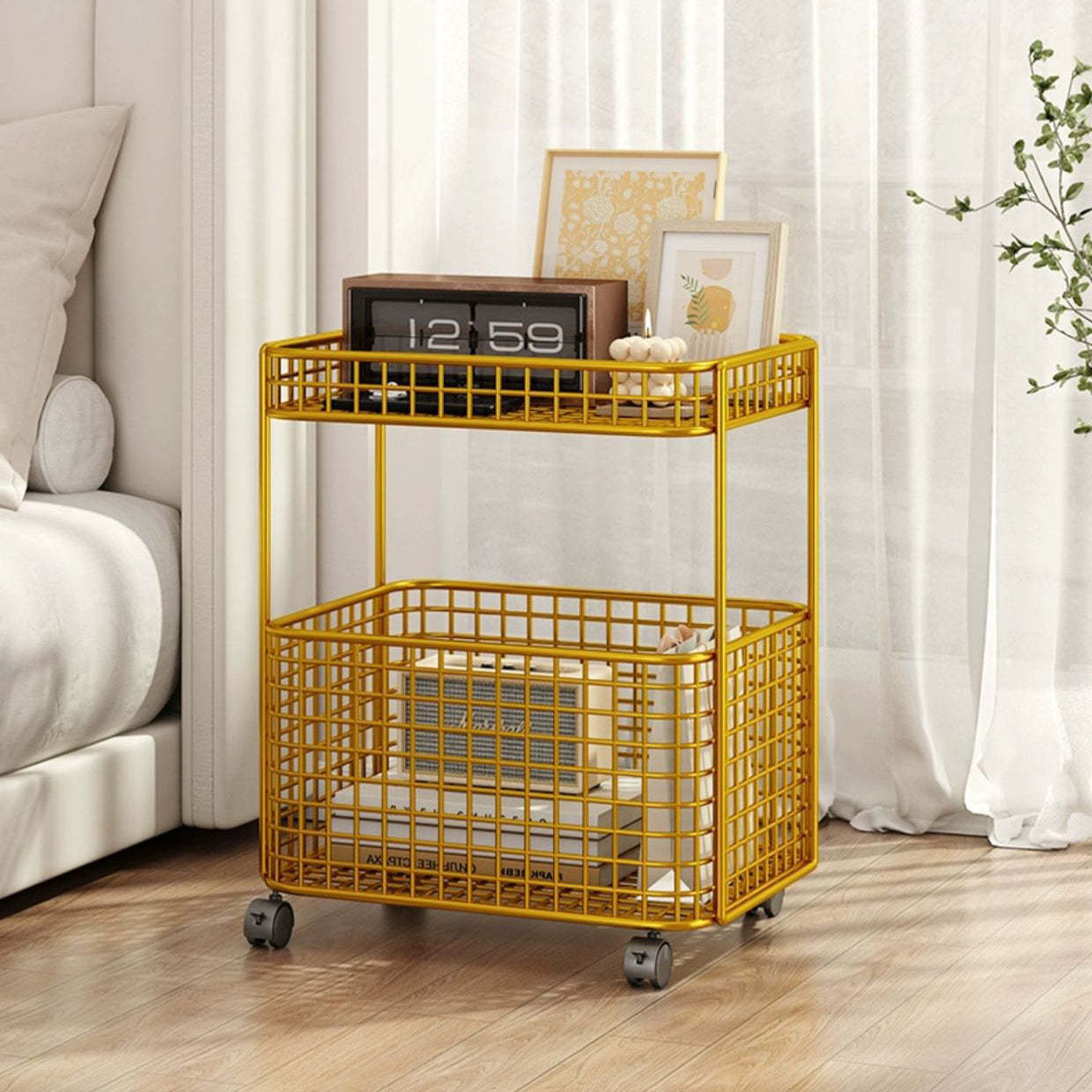 Minimalist Iron Hollow End Table with Wheels