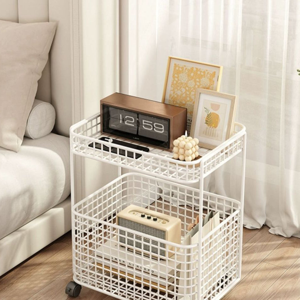Minimalist Iron Hollow End Table with Wheels