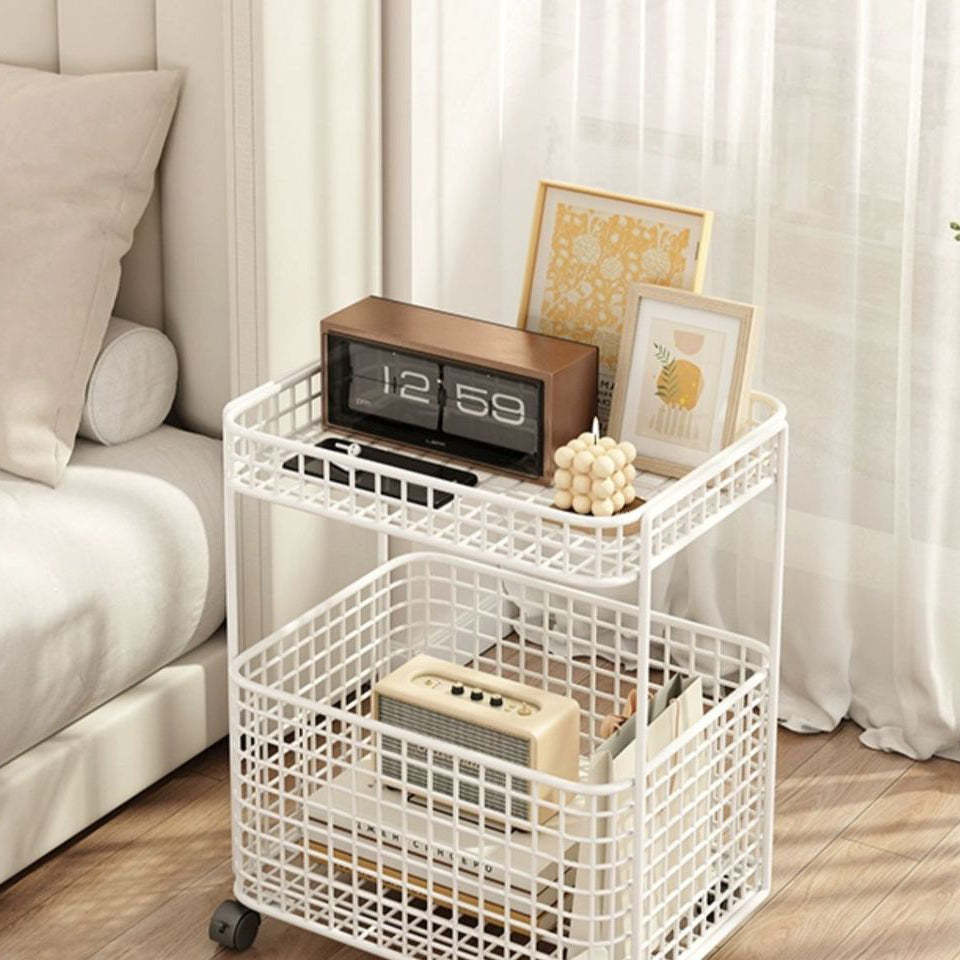 Minimalist Iron Hollow End Table with Wheels