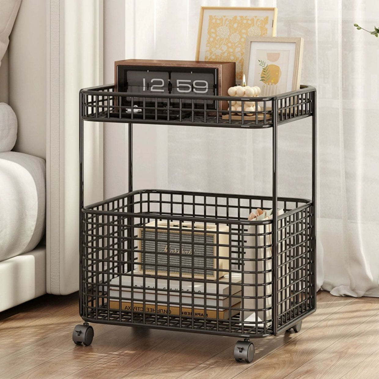 Minimalist Iron Hollow End Table with Wheels