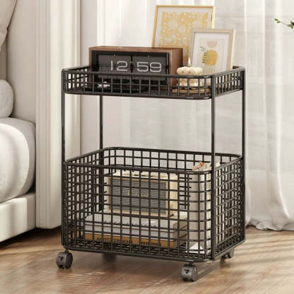 Minimalist Iron Hollow End Table with Wheels