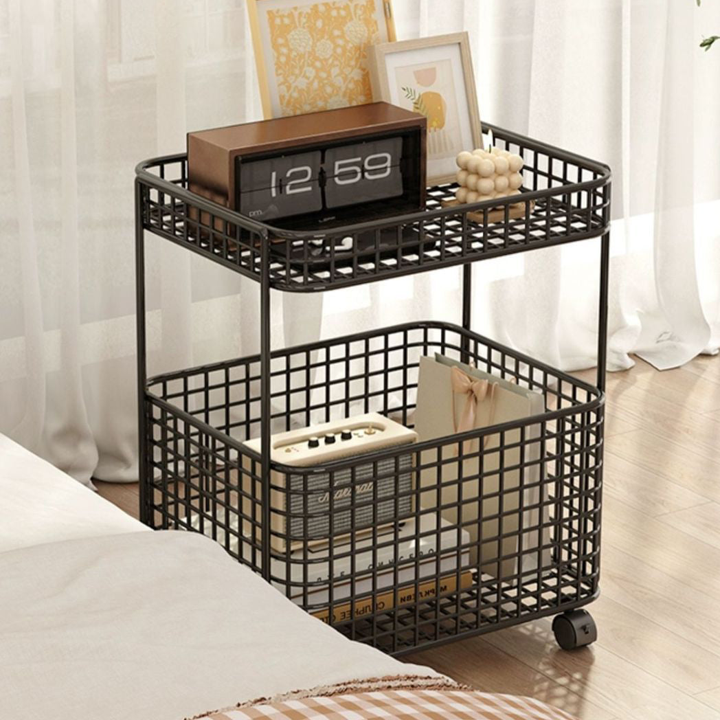 Minimalist Iron Hollow End Table with Wheels