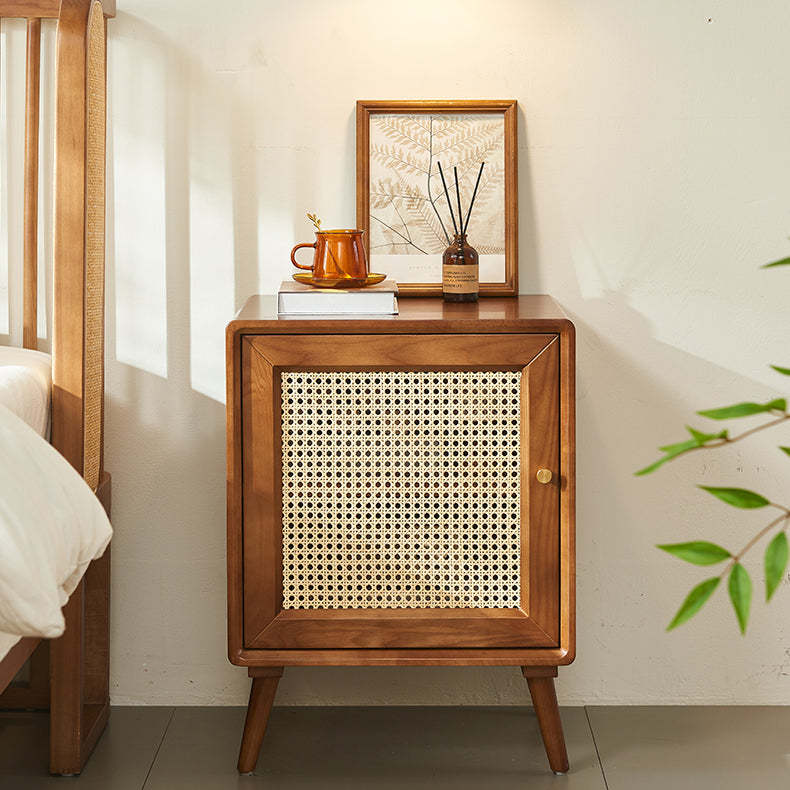 Mid-Century Wood 1-Storage Nightstand — Walnut