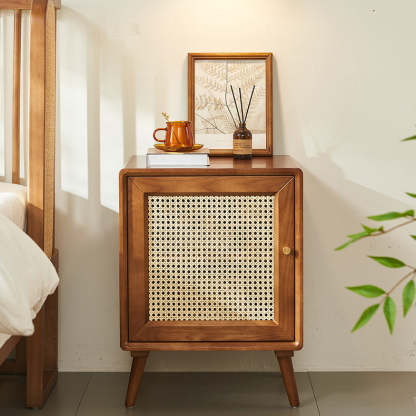 Mid-Century Wood 1-Storage Nightstand — Walnut