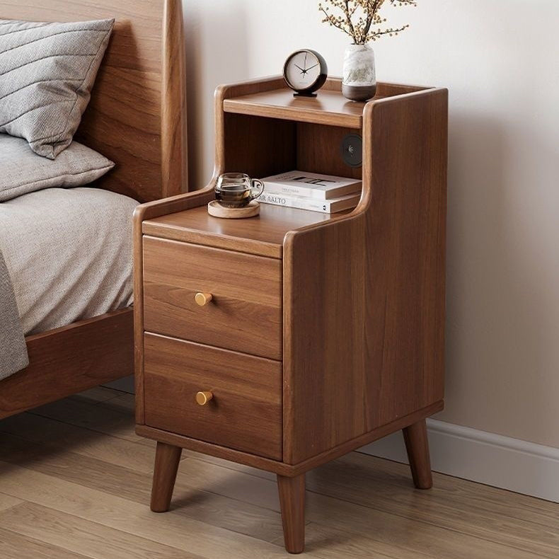 Minimalist Engineered Wood 2-Drawer 2-Tier Nightstand