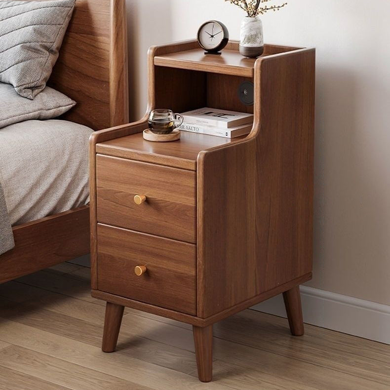 Minimalist Engineered Wood 2-Drawer 2-Tier Nightstand