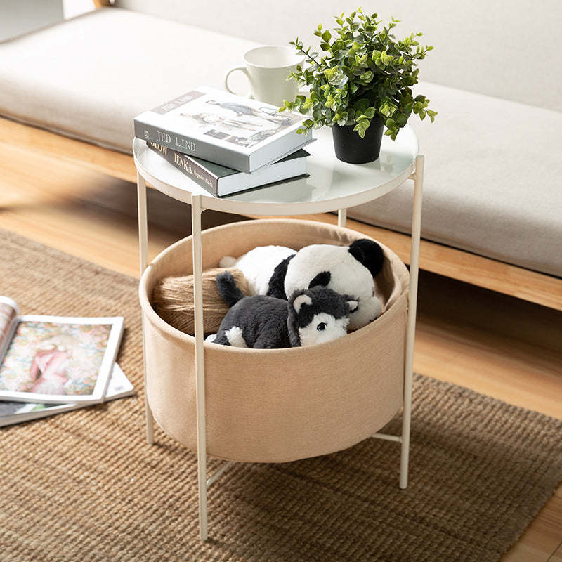Minimalist Iron Round Coffee Table with Storage — Khaki