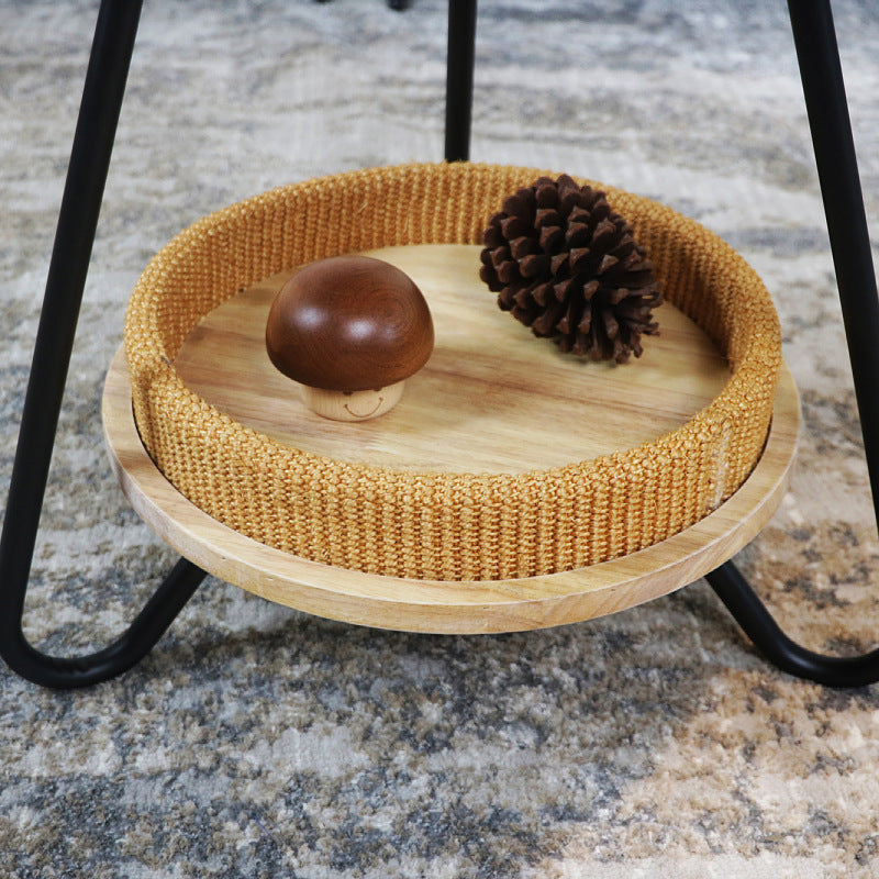 Nordic Iron Rattan Wood 2-Tier Round Coffee Table
