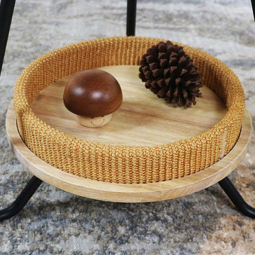 Nordic Iron Rattan Wood 2-Tier Round Coffee Table
