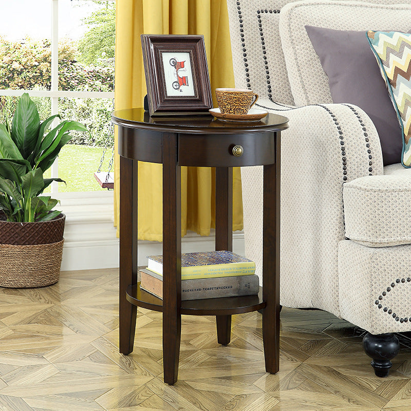 Chinese Wood Round 1-Drawer 2-Tier End Table