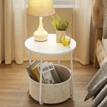 Minimalist Iron Wood Fabric Round Storage End Table