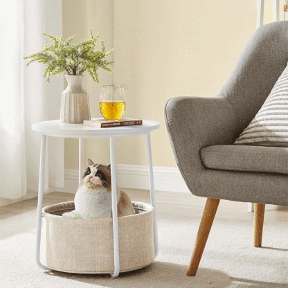 Minimalist Iron Wood Fabric Round Storage End Table