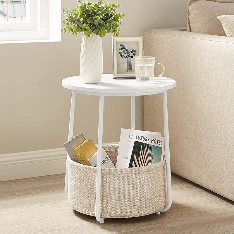 Minimalist Iron Wood Fabric Round Storage End Table