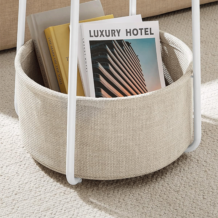 Minimalist Iron Wood Fabric Round Storage End Table