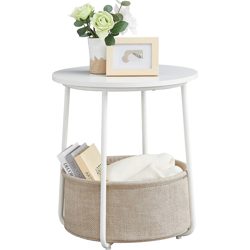 Minimalist Iron Wood Fabric Round Storage End Table