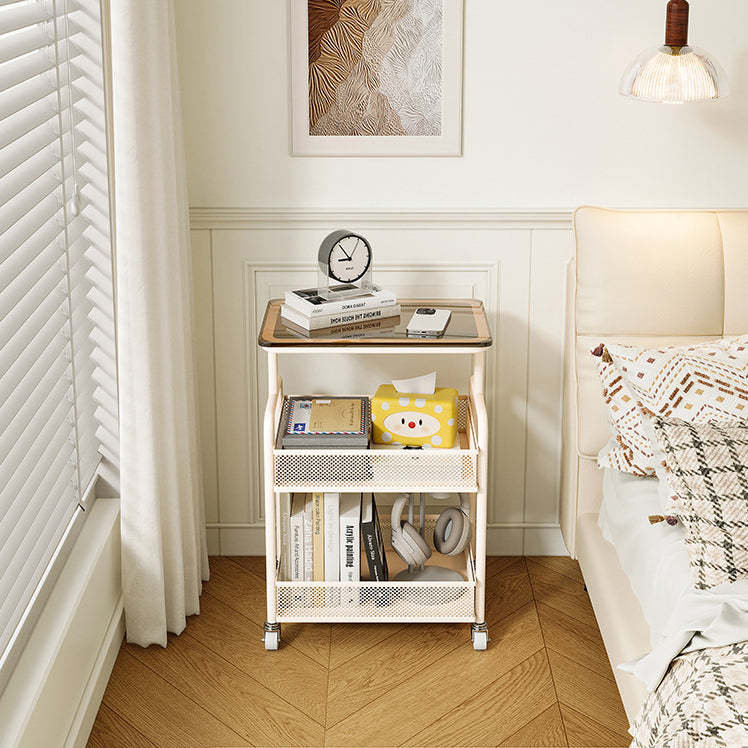 Minimalist Iron Tempered Glass 3-Tier Movable End Table