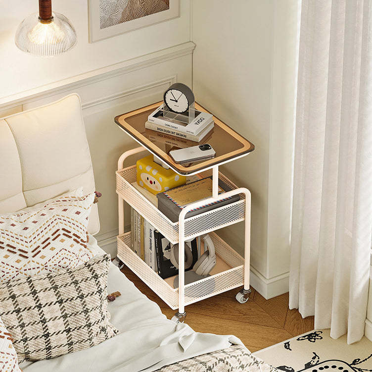Minimalist Iron Tempered Glass 3-Tier Movable End Table