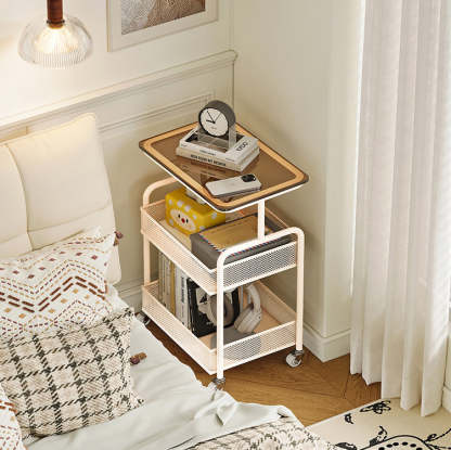Minimalist Iron Tempered Glass 3-Tier Movable End Table