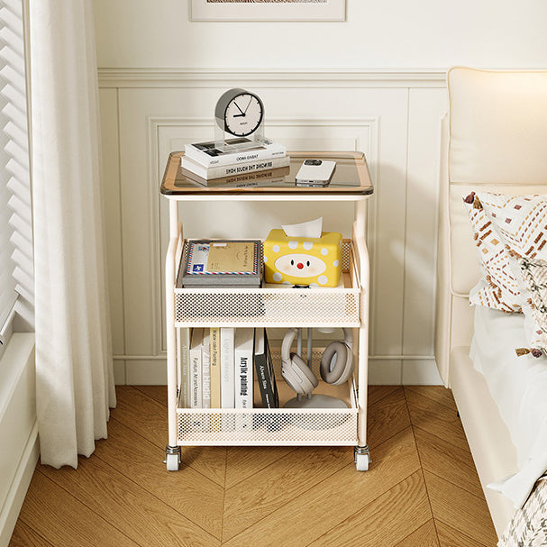 Minimalist Iron Tempered Glass 3-Tier Movable End Table
