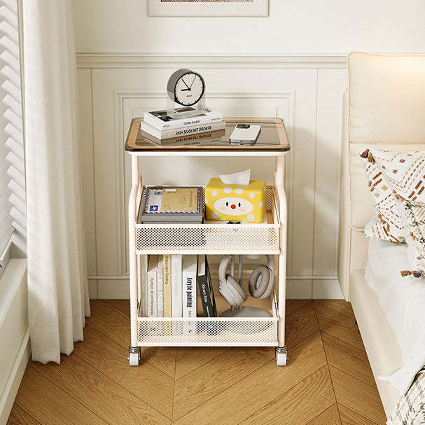 Minimalist Iron Tempered Glass 3-Tier Movable End Table — White