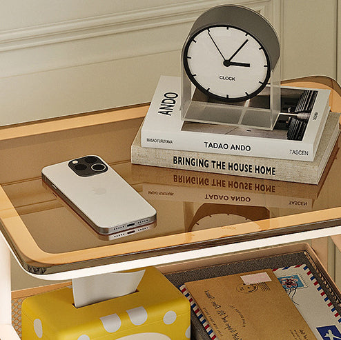 Minimalist Iron Tempered Glass 3-Tier Movable End Table