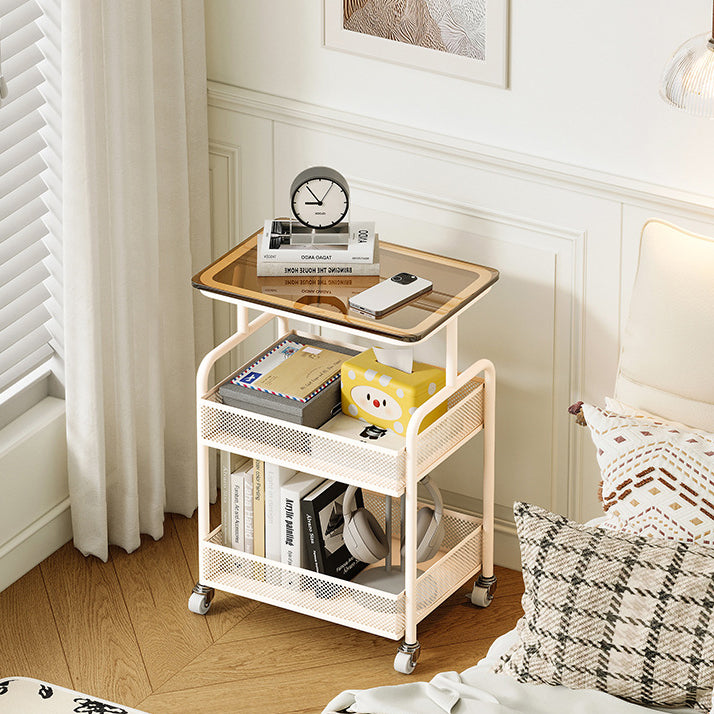Minimalist Iron Tempered Glass 3-Tier Movable End Table