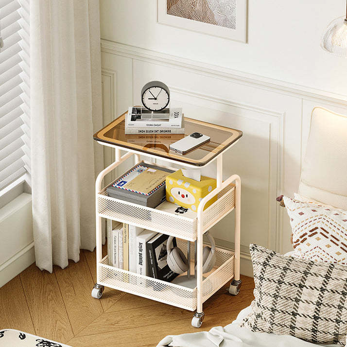 Minimalist Iron Tempered Glass 3-Tier Movable End Table