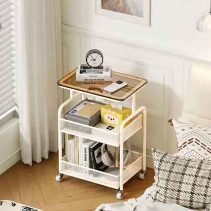 Minimalist Iron Tempered Glass 3-Tier Movable End Table