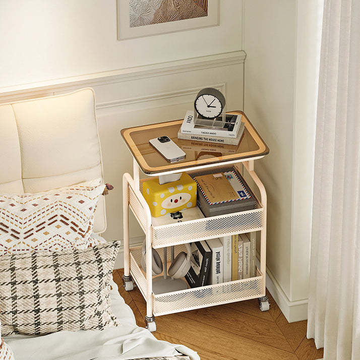 Minimalist Iron Tempered Glass 3-Tier Movable End Table