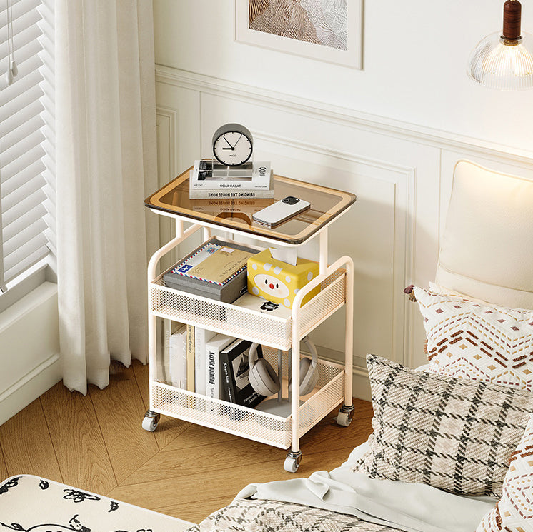 Minimalist Iron Tempered Glass 3-Tier Movable End Table