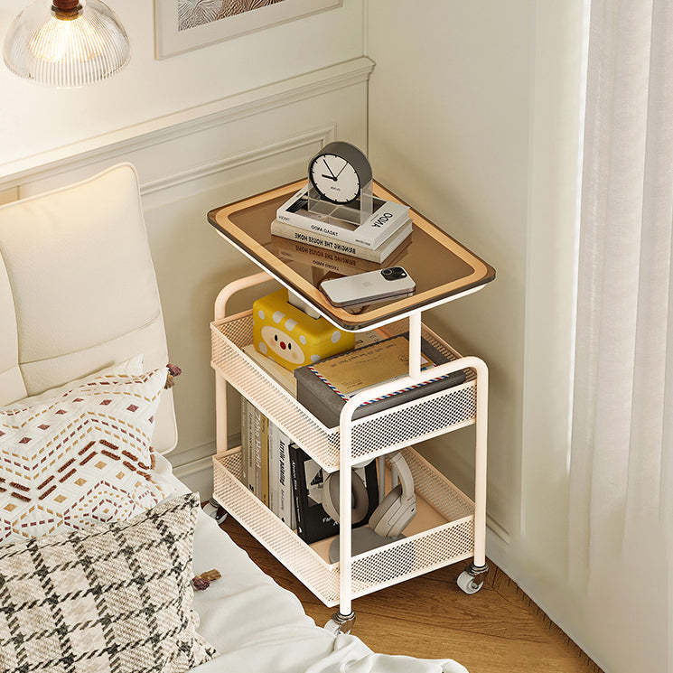 Minimalist Iron Tempered Glass 3-Tier Movable End Table