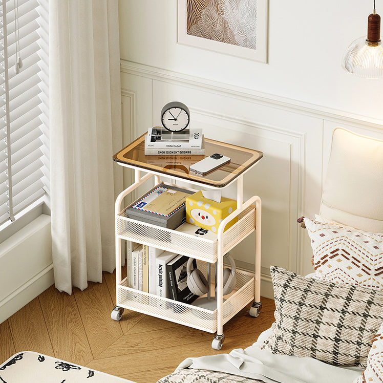 Minimalist Iron Tempered Glass 3-Tier Movable End Table