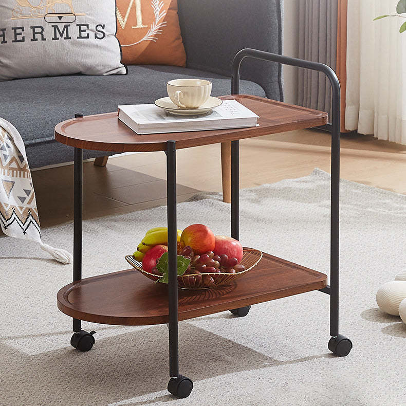 Nordic Stainless Steel 2-Tier Movable Cart — Wood Color