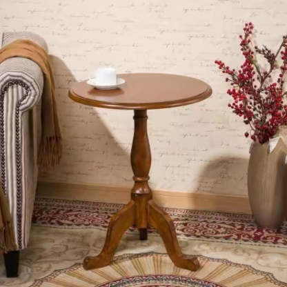 European Wood Round Triangular-Base Coffee Table — Walnut