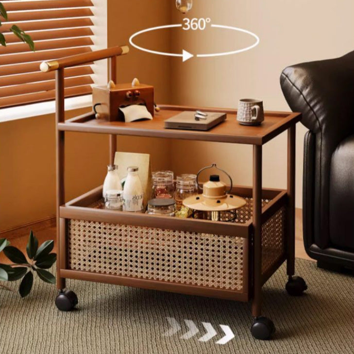 Mid-Century Bamboo Rattan End Table 1-Storage