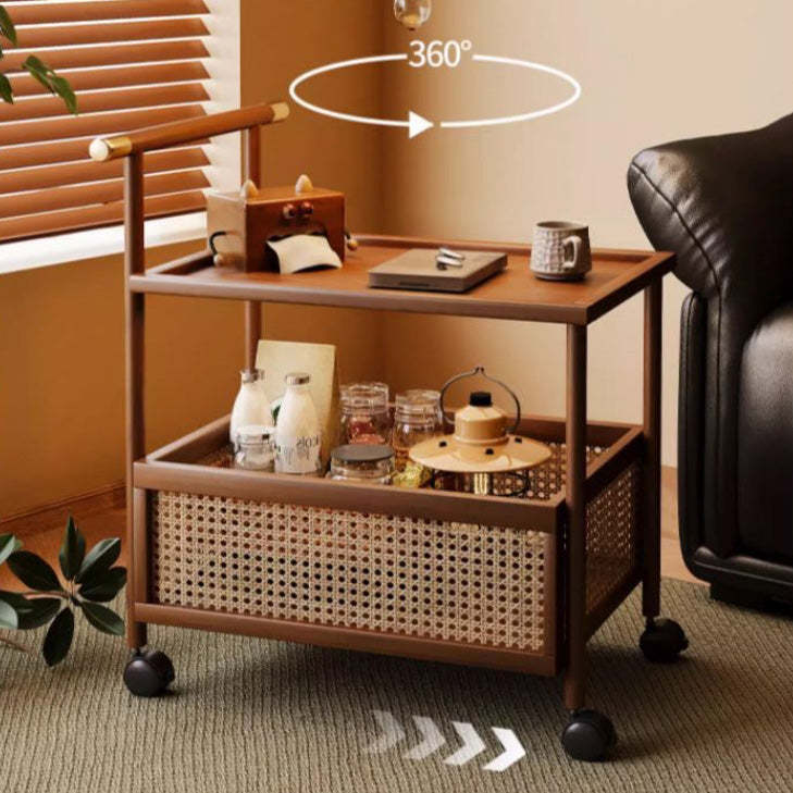 Mid-Century Bamboo Rattan End Table 1-Storage