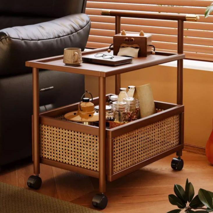 Mid-Century Bamboo Rattan End Table 1-Storage