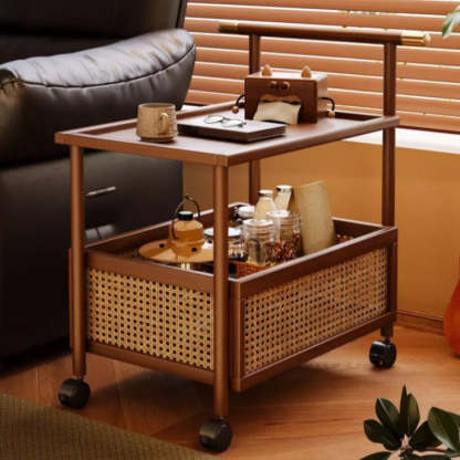 Mid-Century Bamboo Rattan End Table 1-Storage