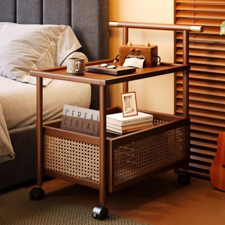 Mid-Century Bamboo Rattan End Table 1-Storage