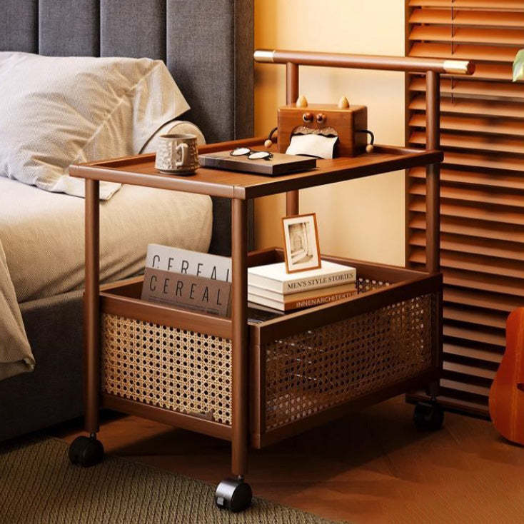 Mid-Century Bamboo Rattan End Table 1-Storage
