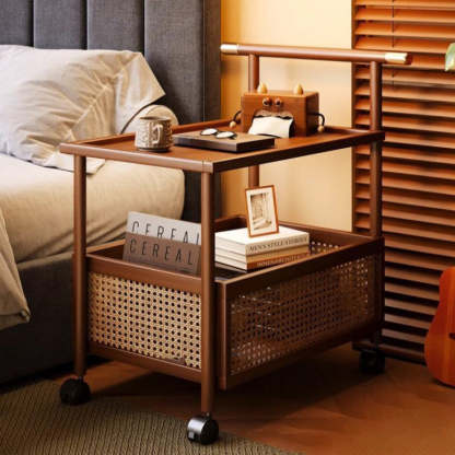 Mid-Century Bamboo Rattan End Table 1-Storage