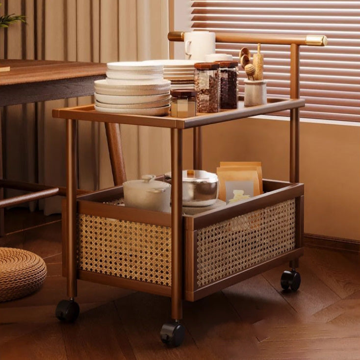 Mid-Century Bamboo Rattan End Table 1-Storage