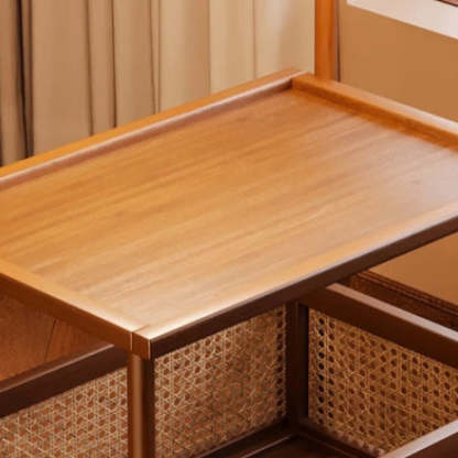 Mid-Century Bamboo Rattan End Table 1-Storage