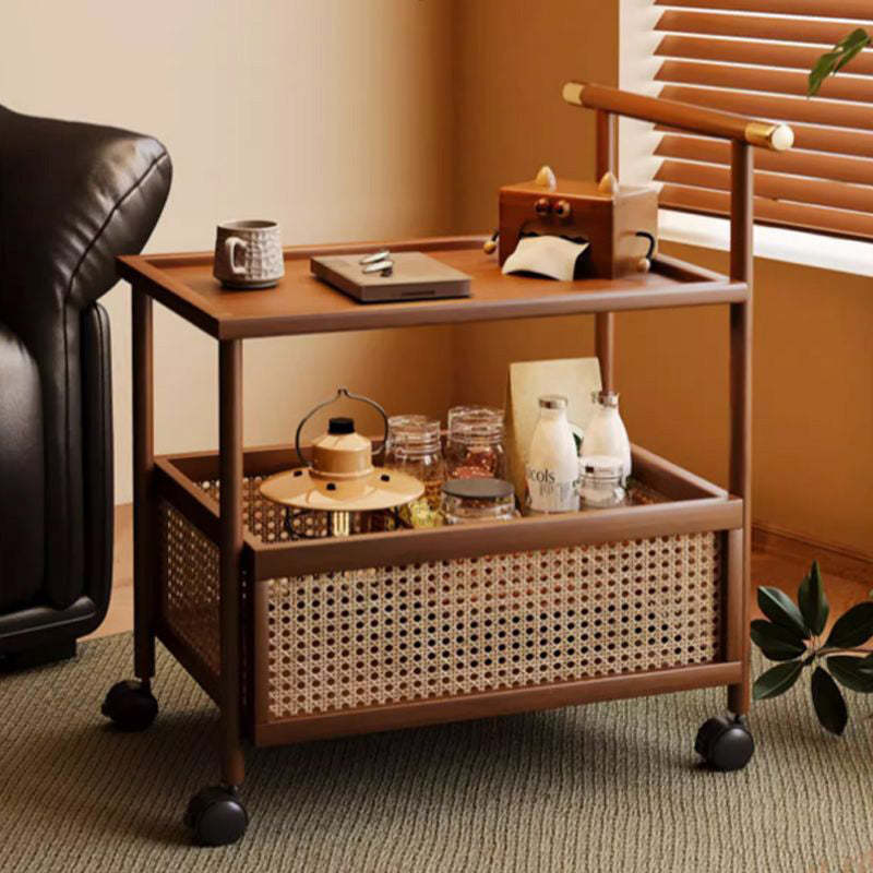 Mid-Century Bamboo Rattan End Table 1-Storage